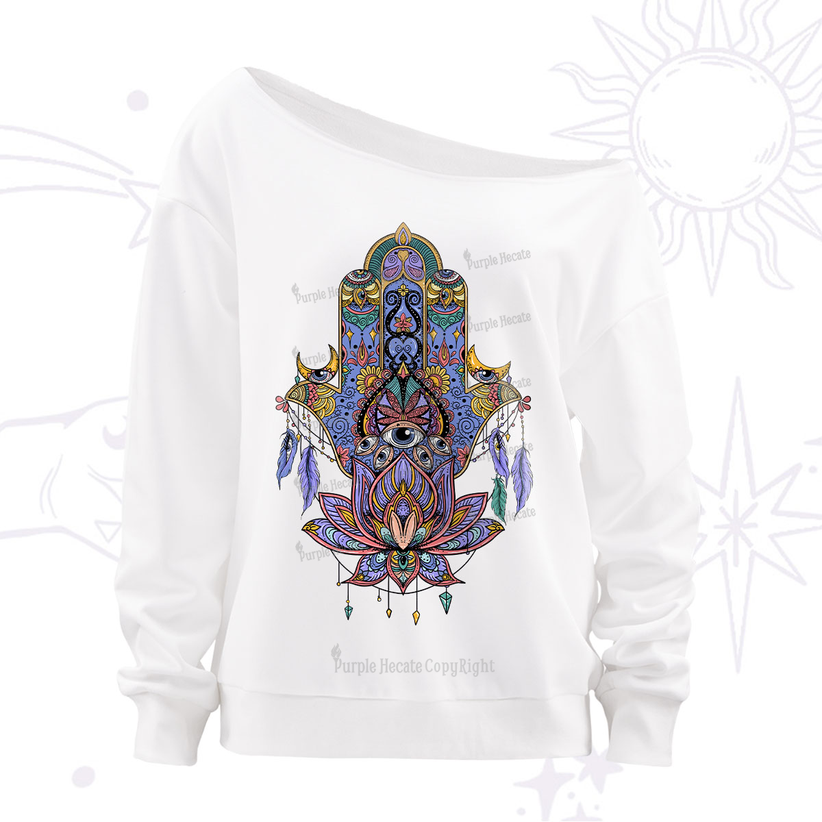 Purplehecate Hamsa Evil Eye Off The Shoulder Sweatshirt