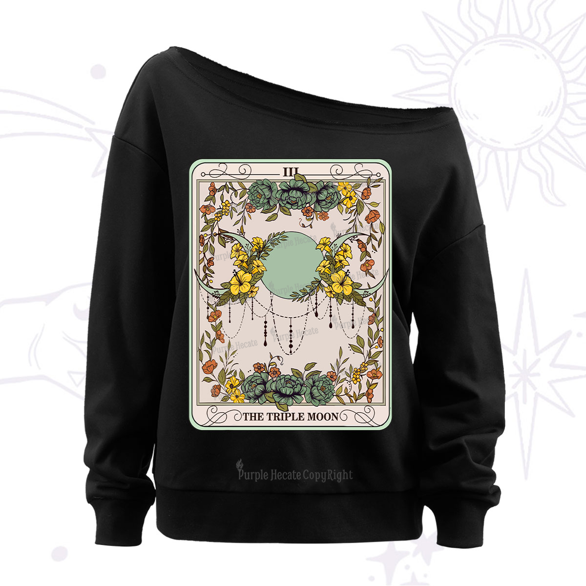 Purplehecate The Triple Moon Tarot Off The Shoulder Sweatshirt