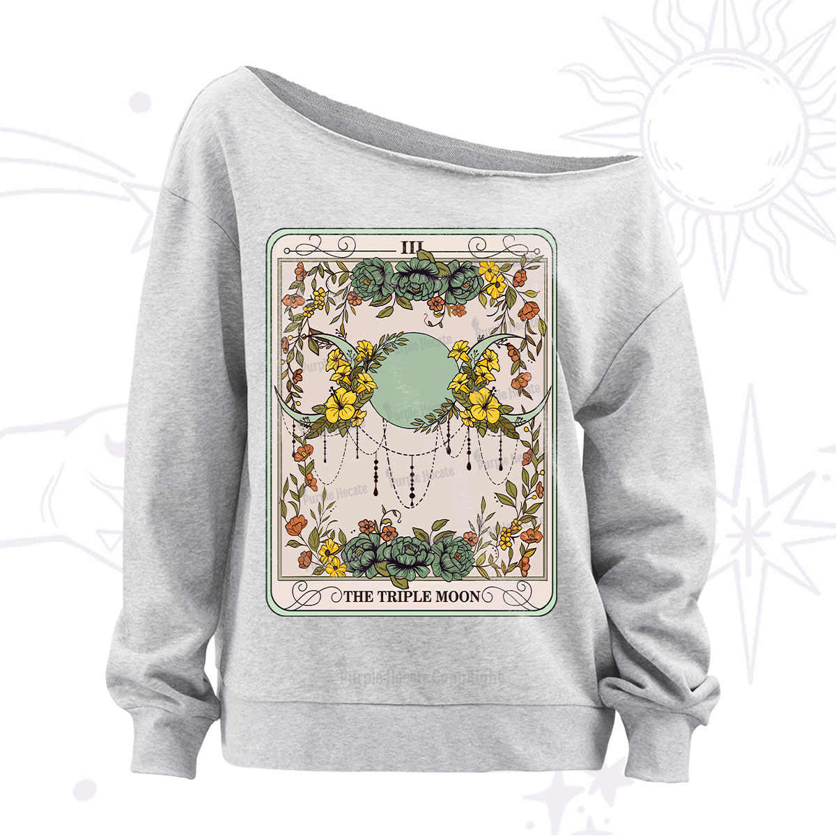 Purplehecate The Triple Moon Tarot Off The Shoulder Sweatshirt
