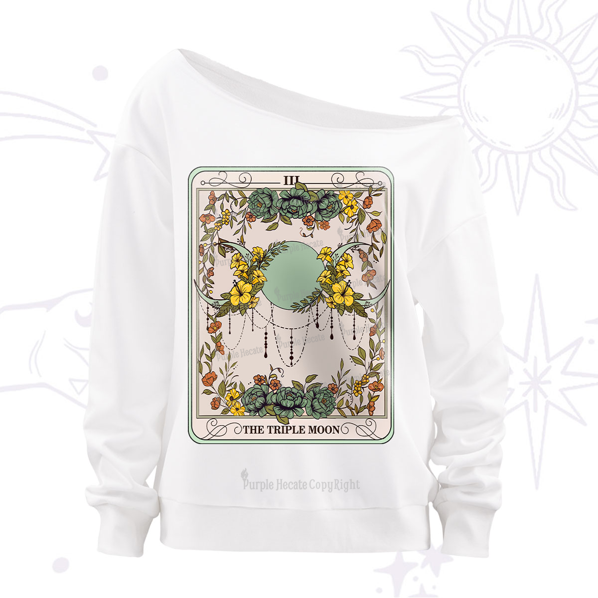 Purplehecate The Triple Moon Tarot Off The Shoulder Sweatshirt