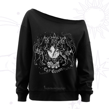 Purplehecate Cat Coven Off The Shoulder Sweatshirt
