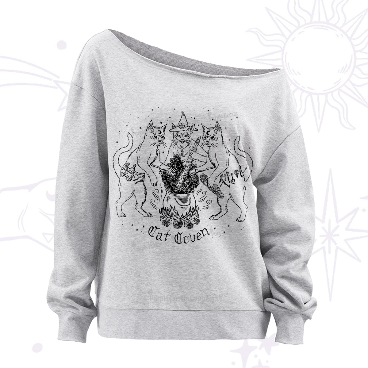 Purplehecate Cat Coven Off The Shoulder Sweatshirt