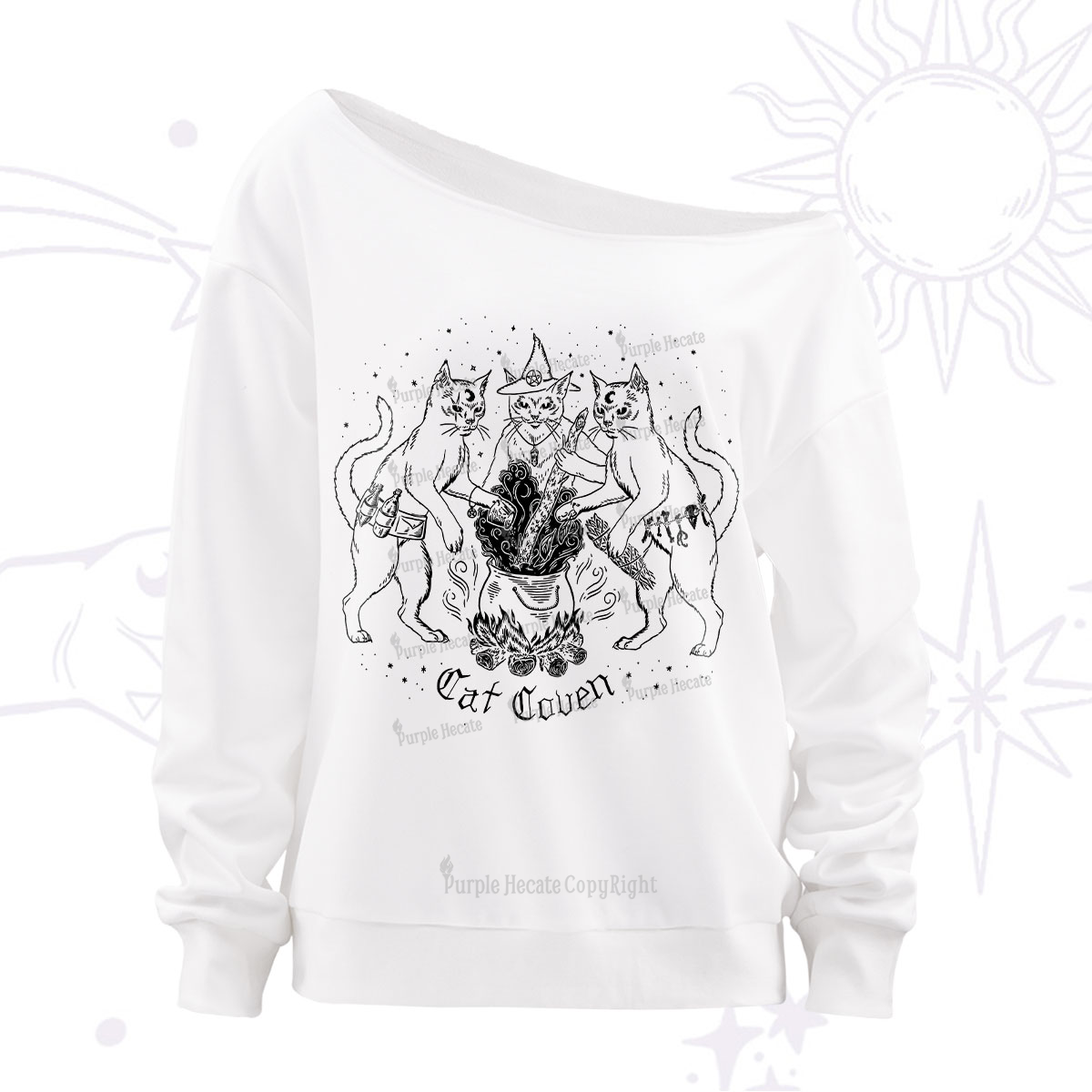 Purplehecate Cat Coven Off The Shoulder Sweatshirt