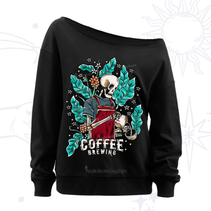 Purplehecate Coffee Brewing Off The Shoulder Sweatshirt