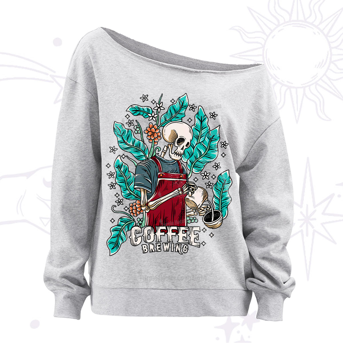 Purplehecate Coffee Brewing Off The Shoulder Sweatshirt