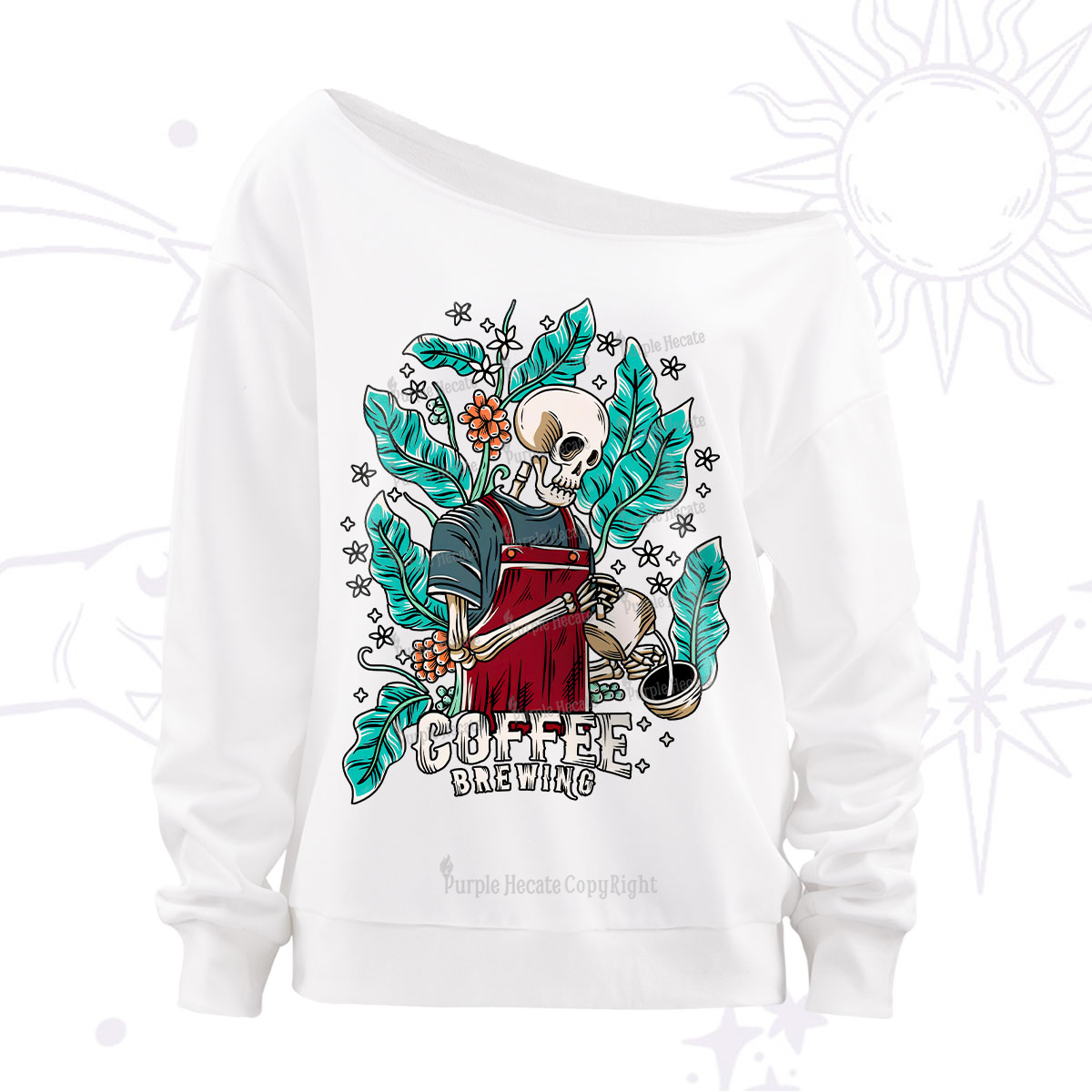 Purplehecate Coffee Brewing Off The Shoulder Sweatshirt