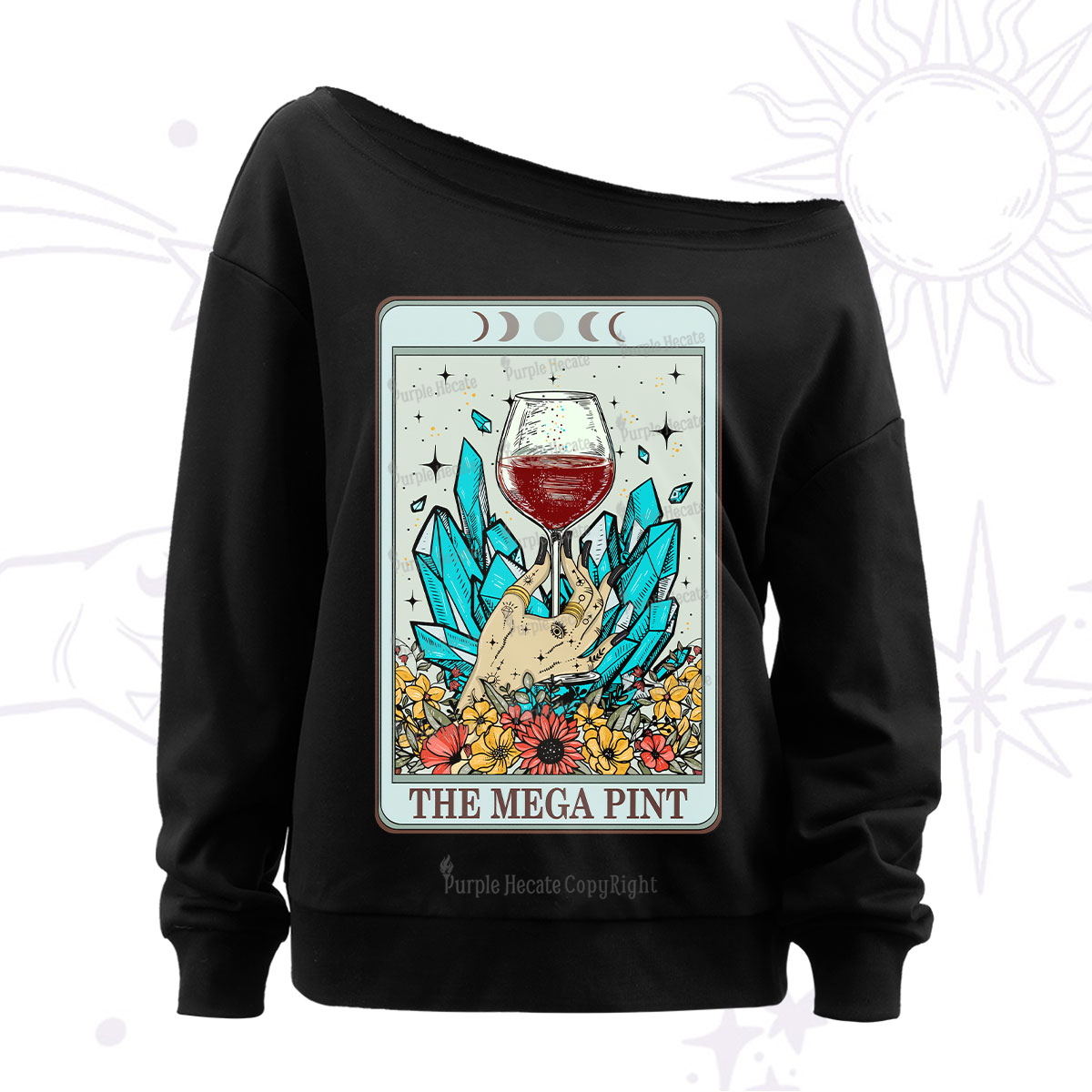 Purplehecate The Mega Pint Tarot Off The Shoulder Sweatshirt