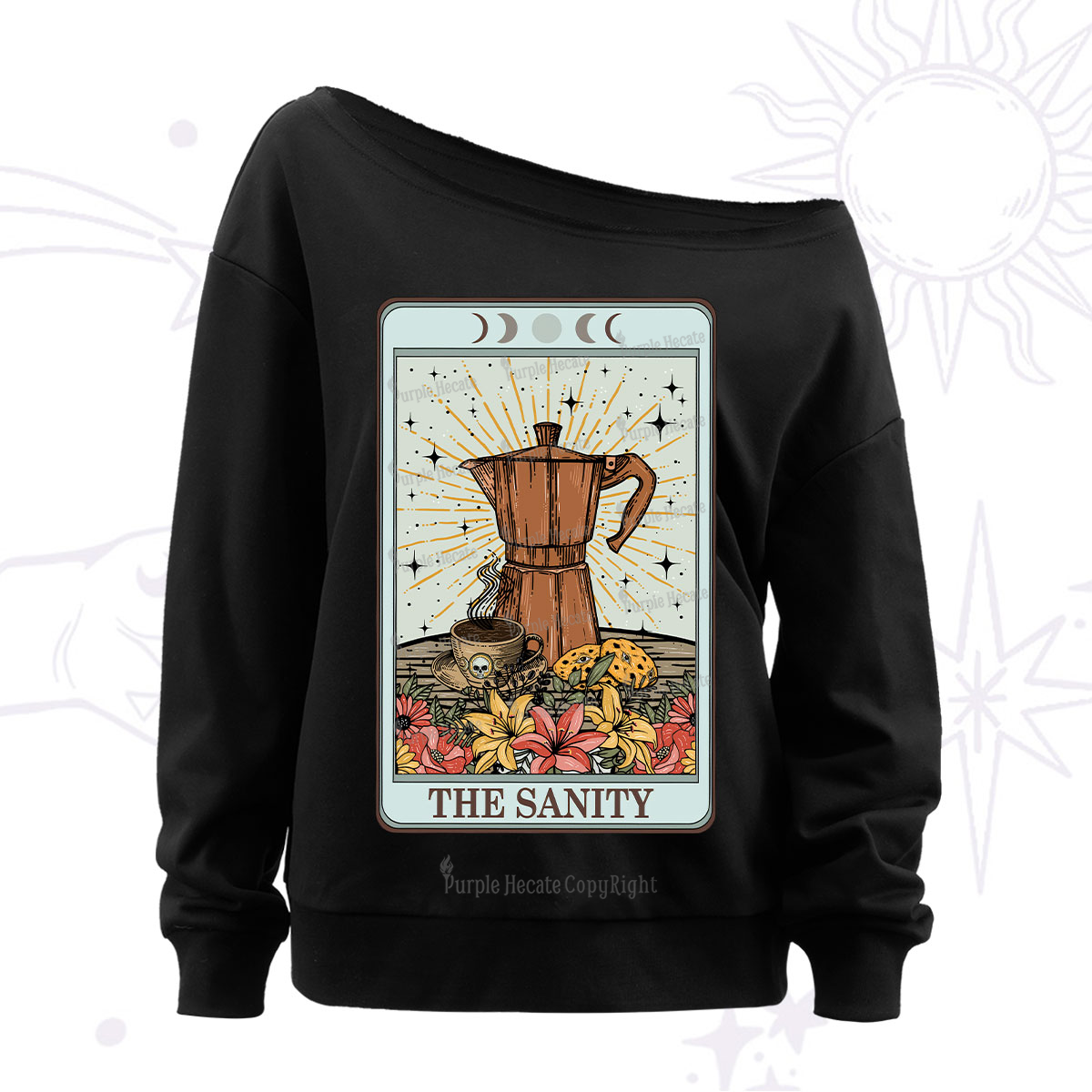 Purplehecate The Sanity Food Tarot Off The Shoulder Sweatshirt