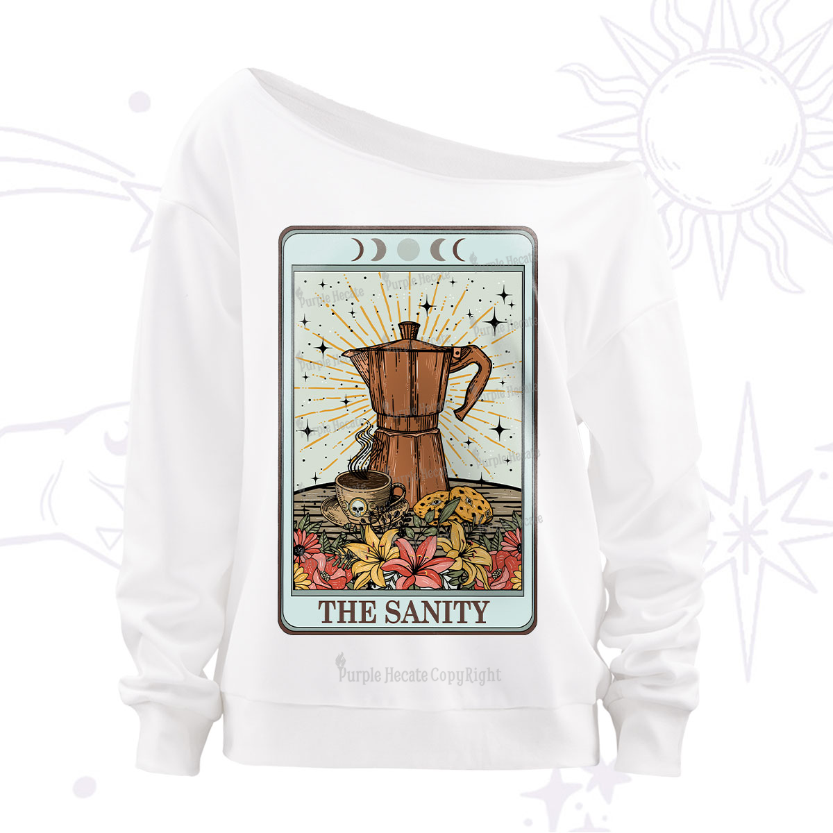 Purplehecate The Sanity Food Tarot Off The Shoulder Sweatshirt