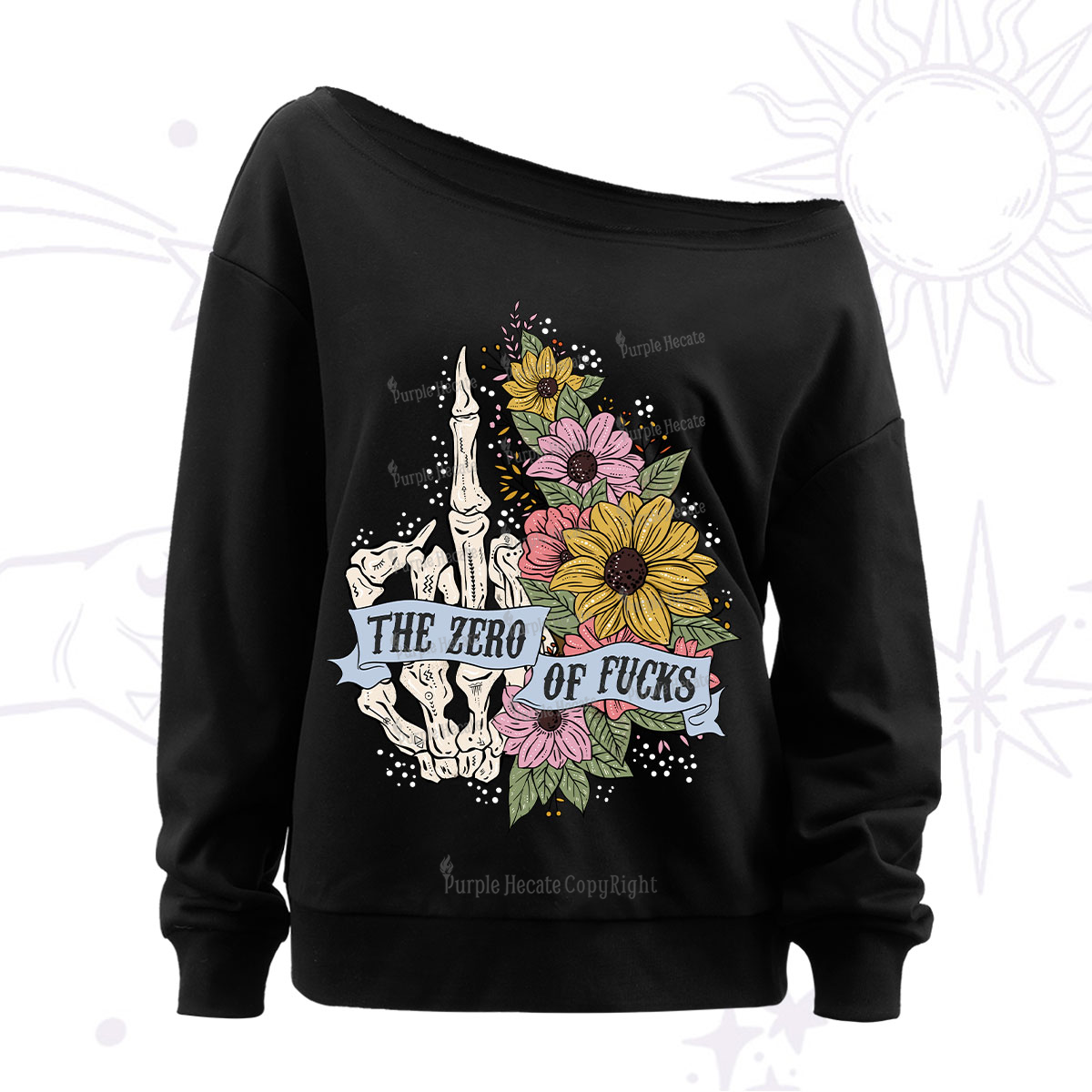 Purplehecate The Zero Of Fucks Off The Shoulder Sweatshirt