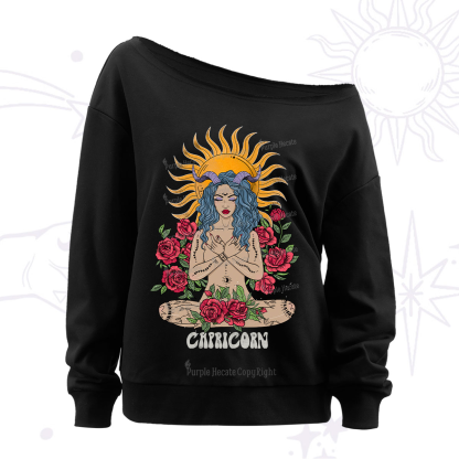 Purplehecate Sun Guardian Of Capricorn Zodiac Off The Shoulder Sweatshirt