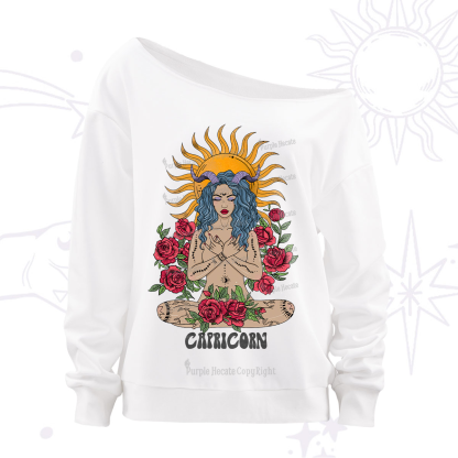 Purplehecate Sun Guardian Of Capricorn Zodiac Off The Shoulder Sweatshirt