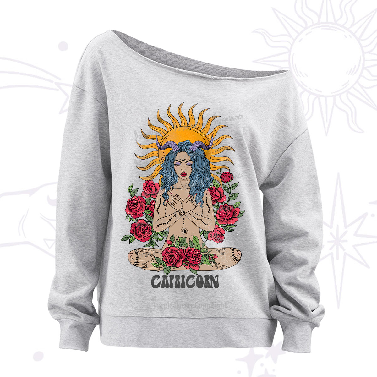 Purplehecate Sun Guardian Of Capricorn Zodiac Off The Shoulder Sweatshirt