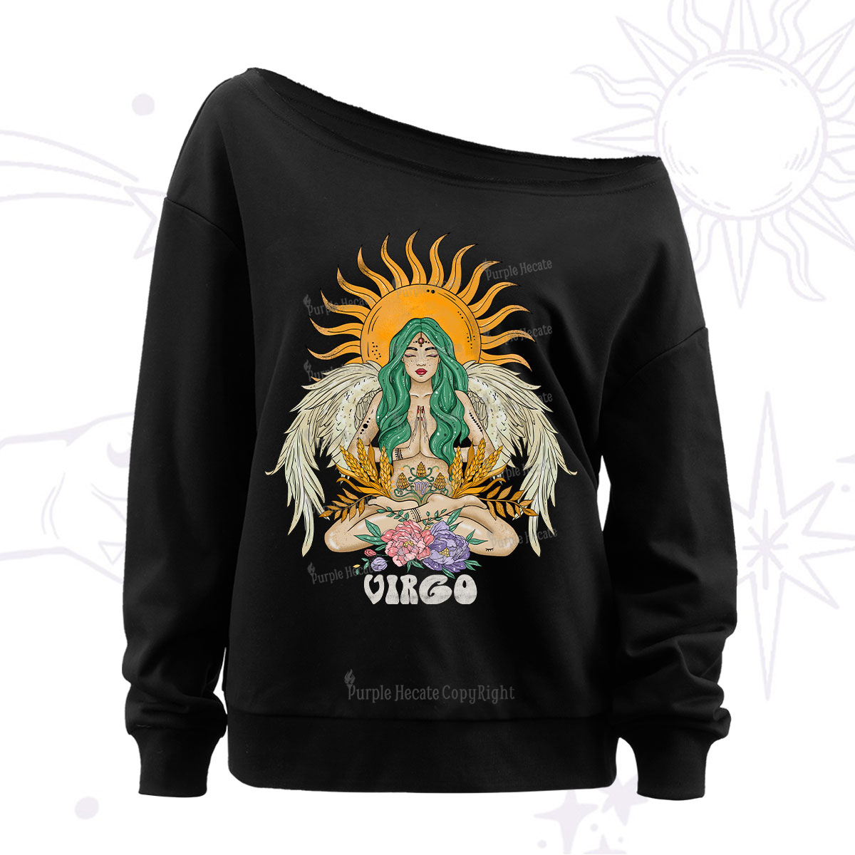 Purplehecate Sun Guardian Of Virgo Zodiac Off The Shoulder Sweatshirt