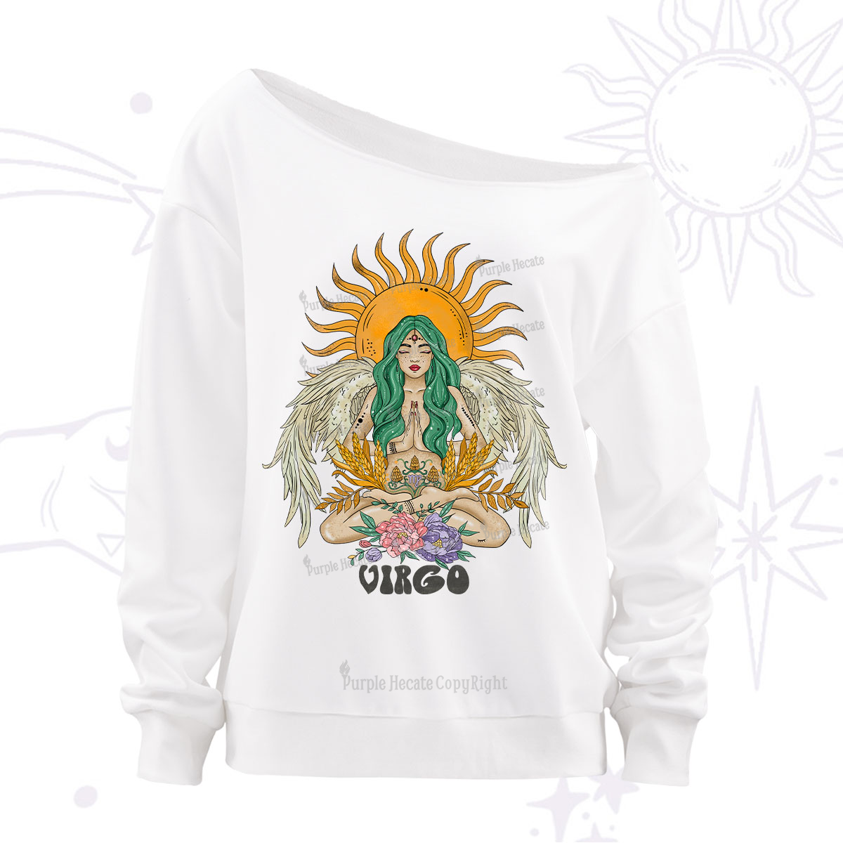 Purplehecate Sun Guardian Of Virgo Zodiac Off The Shoulder Sweatshirt