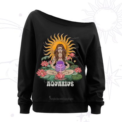 Purplehecate Sun Guardian Of Aquarius Zodiac Off The Shoulder Sweatshirt