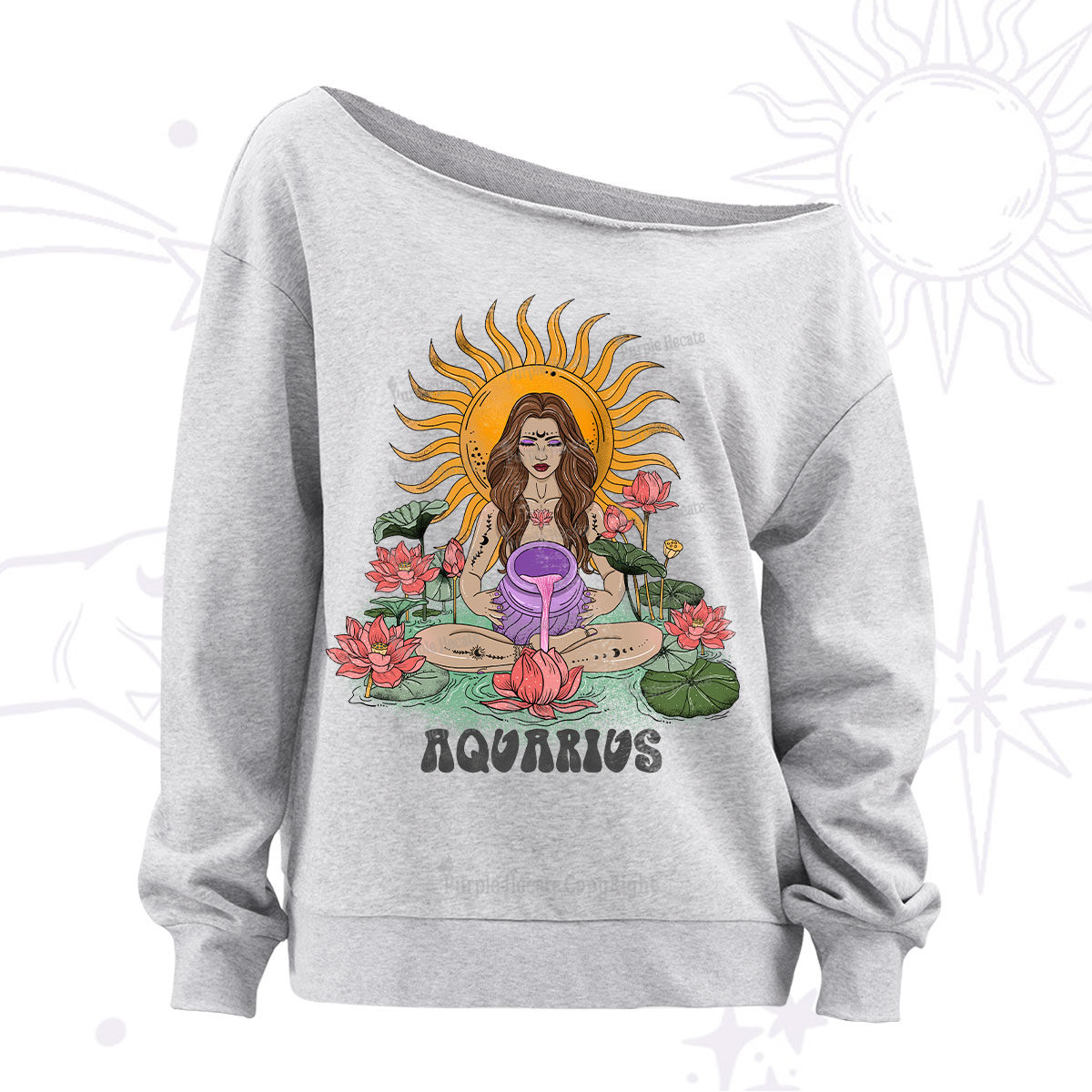 Purplehecate Sun Guardian Of Aquarius Zodiac Off The Shoulder Sweatshirt