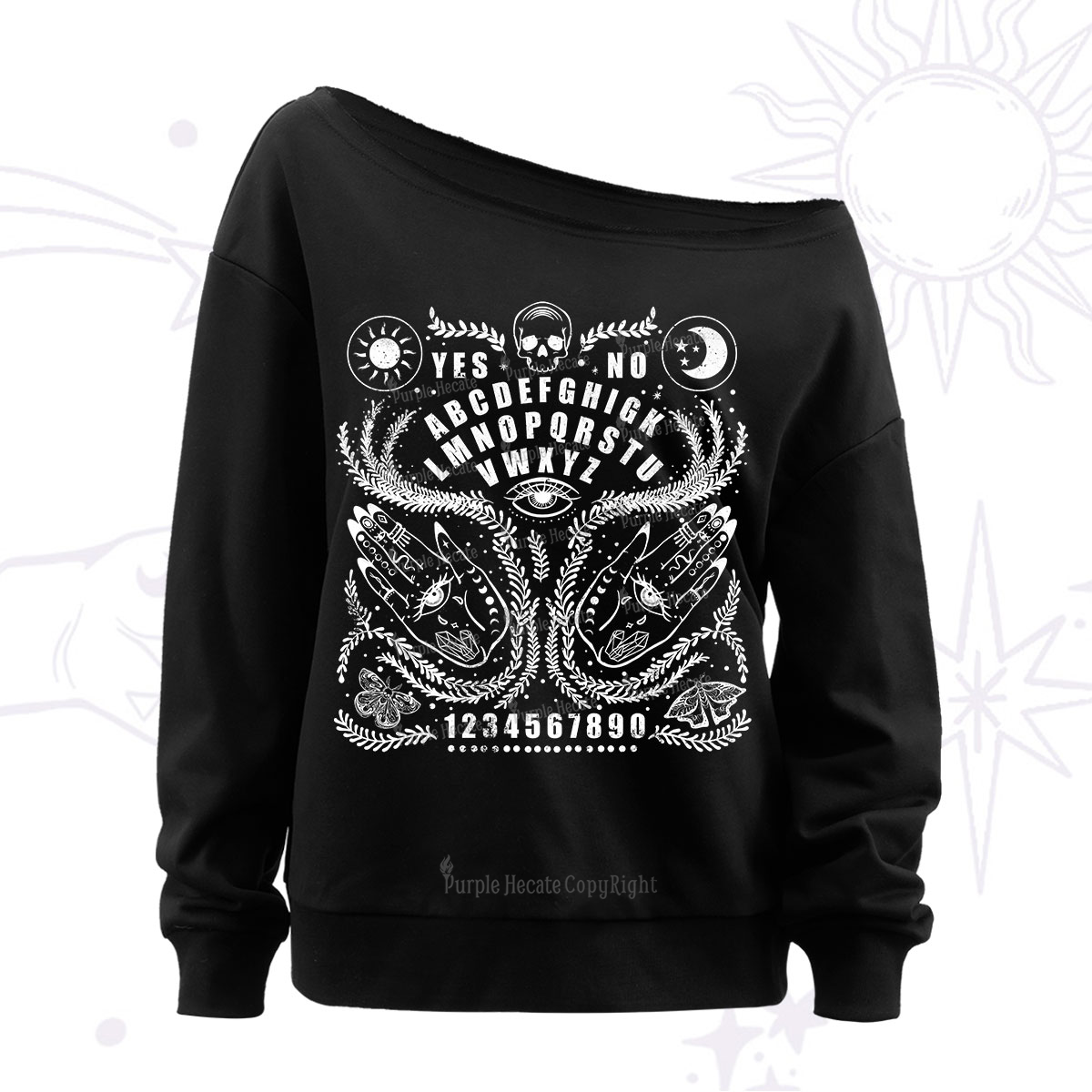 Purplehecate Ouija Spirit Board Off The Shoulder Sweatshirt