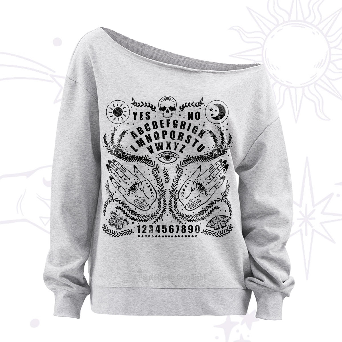 Purplehecate Ouija Spirit Board Off The Shoulder Sweatshirt