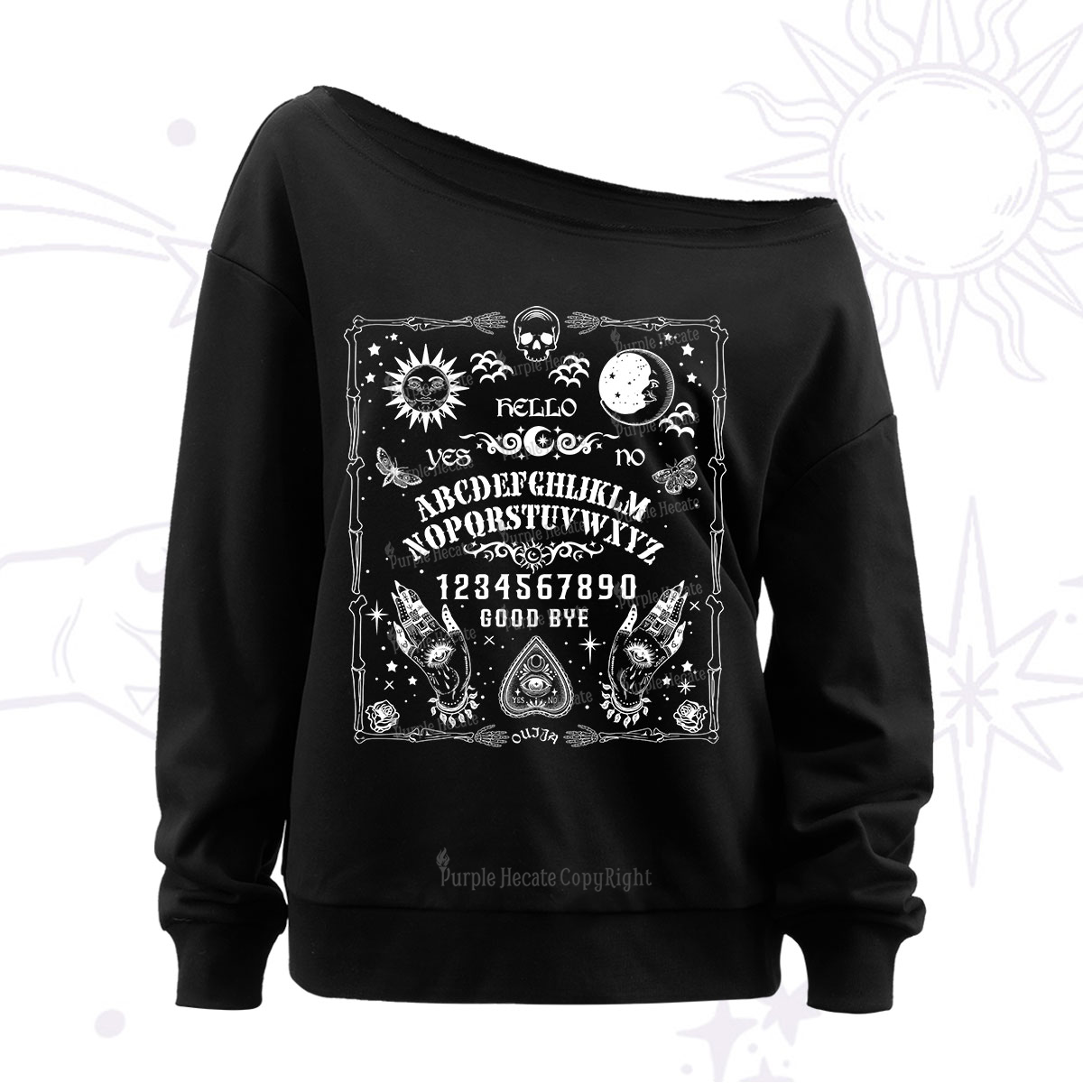 Purplehecate Ouija Board Off The Shoulder Sweatshirt