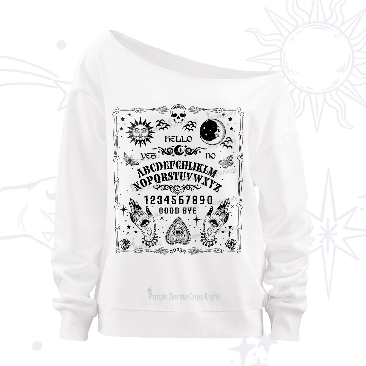 Purplehecate Ouija Board Off The Shoulder Sweatshirt