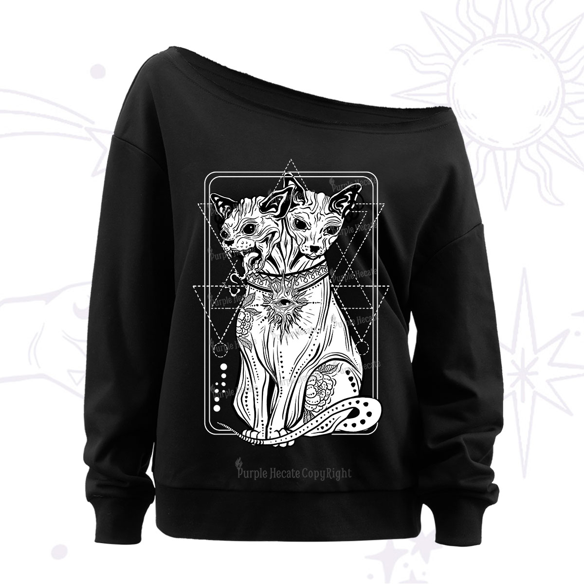 Purplehecate The Cat Goddess Bastet Off The Shoulder Sweatshirt