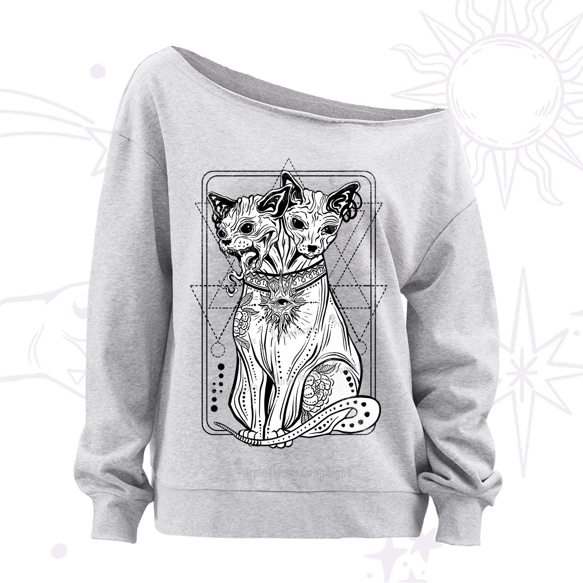 Purplehecate The Cat Goddess Bastet Off The Shoulder Sweatshirt