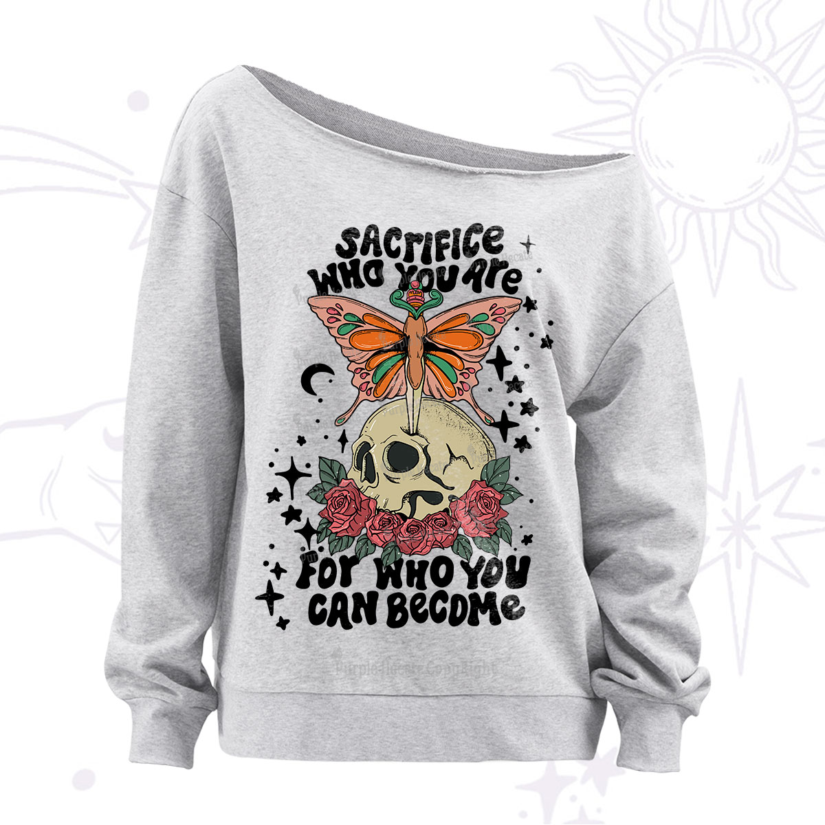 Purplehecate For Who You Can Become Off The Shoulder Sweatshirt