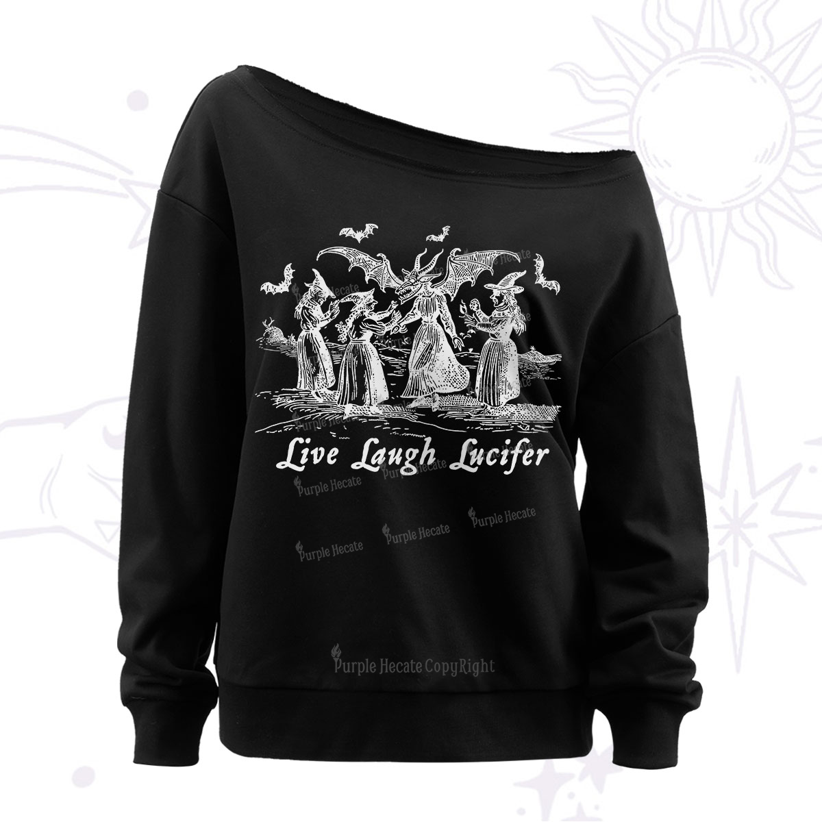 Purplehecate Live Laugh Lucifer Occult Off The Shoulder Sweatshirt