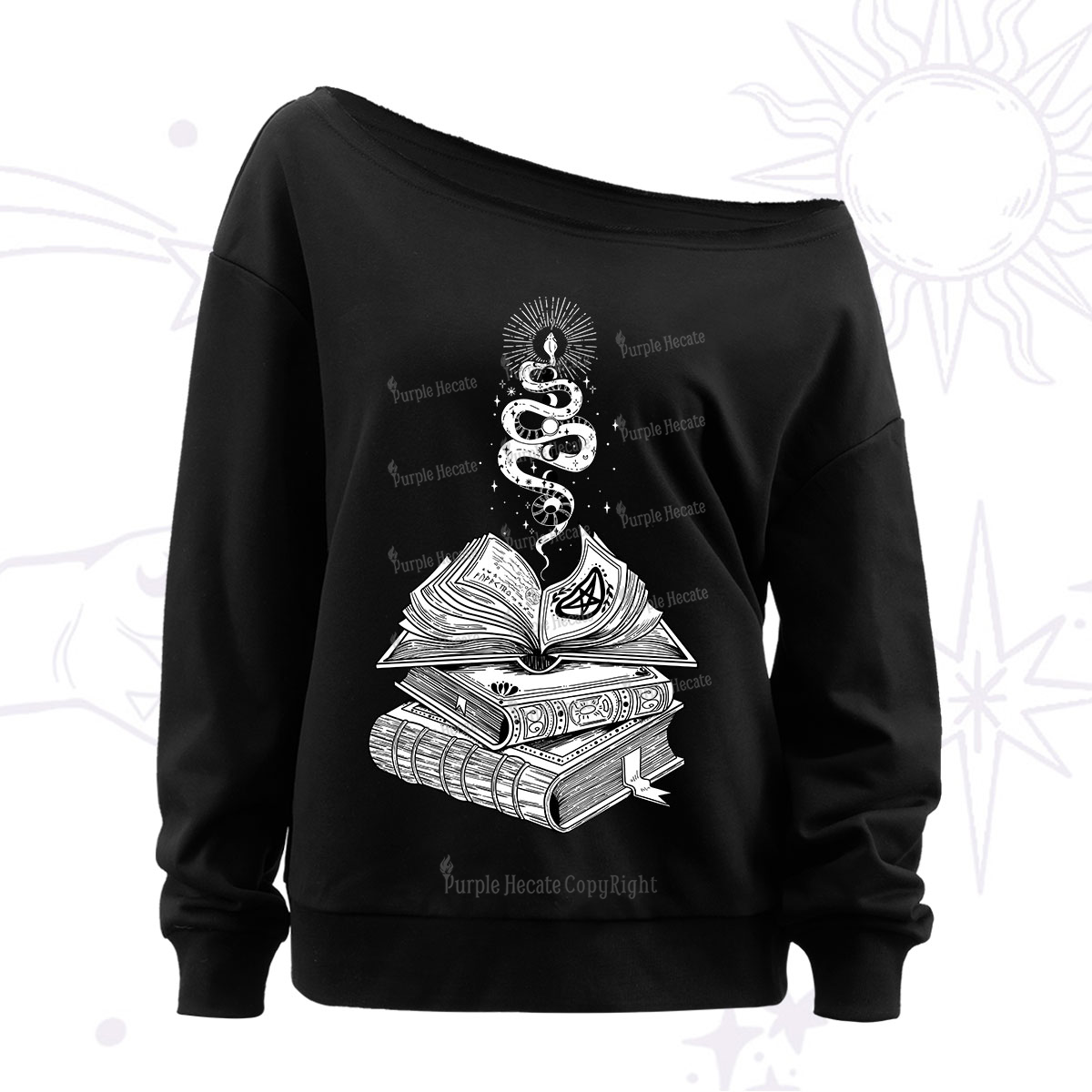 Purplehecate Spellbook And Guardian Serpent Off The Shoulder Sweatshirt