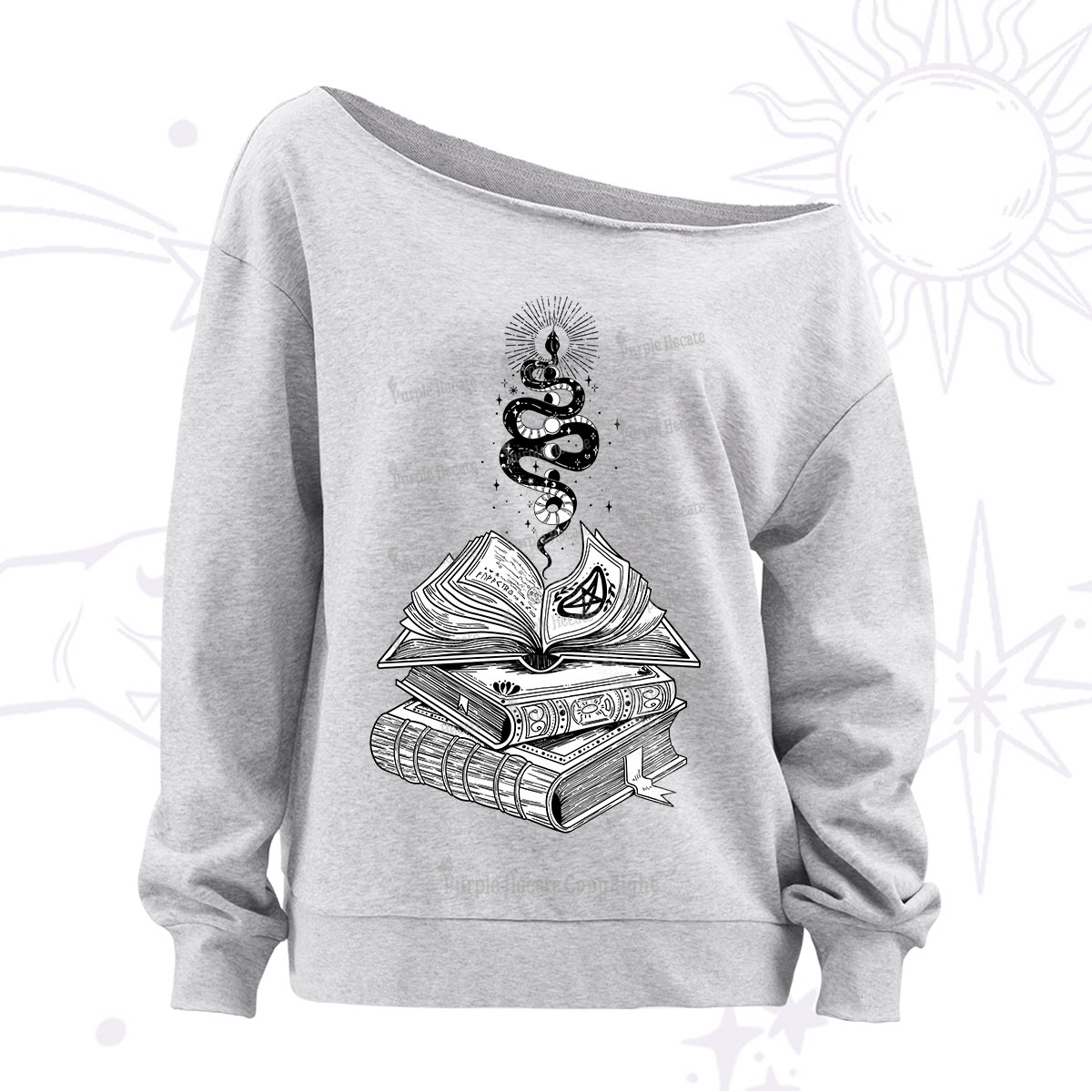Purplehecate Spellbook And Guardian Serpent Off The Shoulder Sweatshirt
