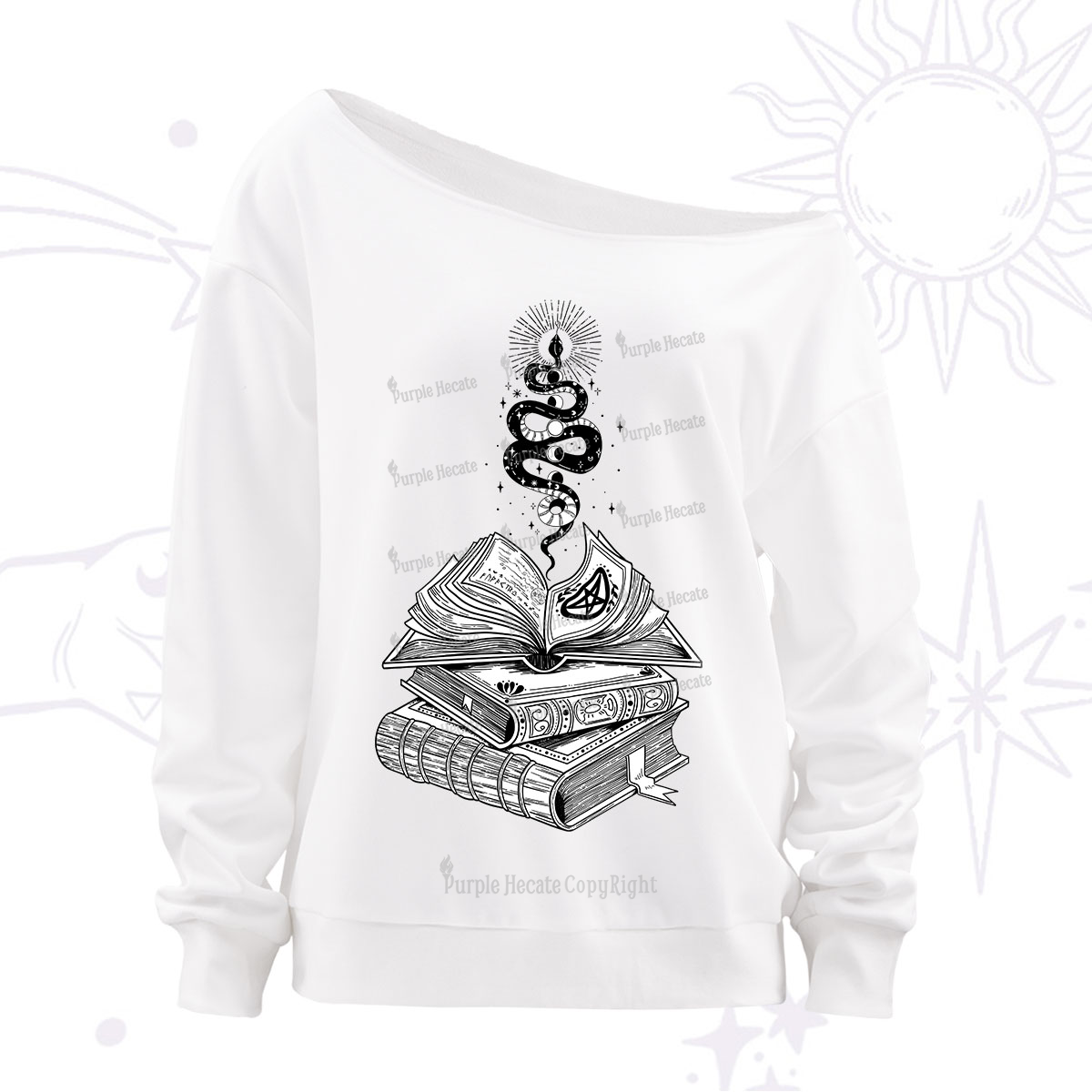 Purplehecate Spellbook And Guardian Serpent Off The Shoulder Sweatshirt