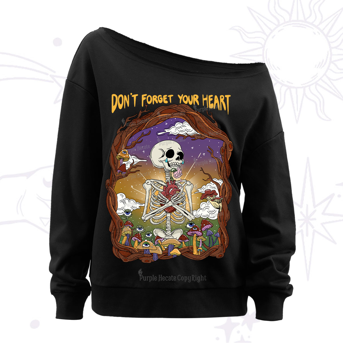 Purplehecate Don't Forget Your Heart Off The Shoulder Sweatshirt