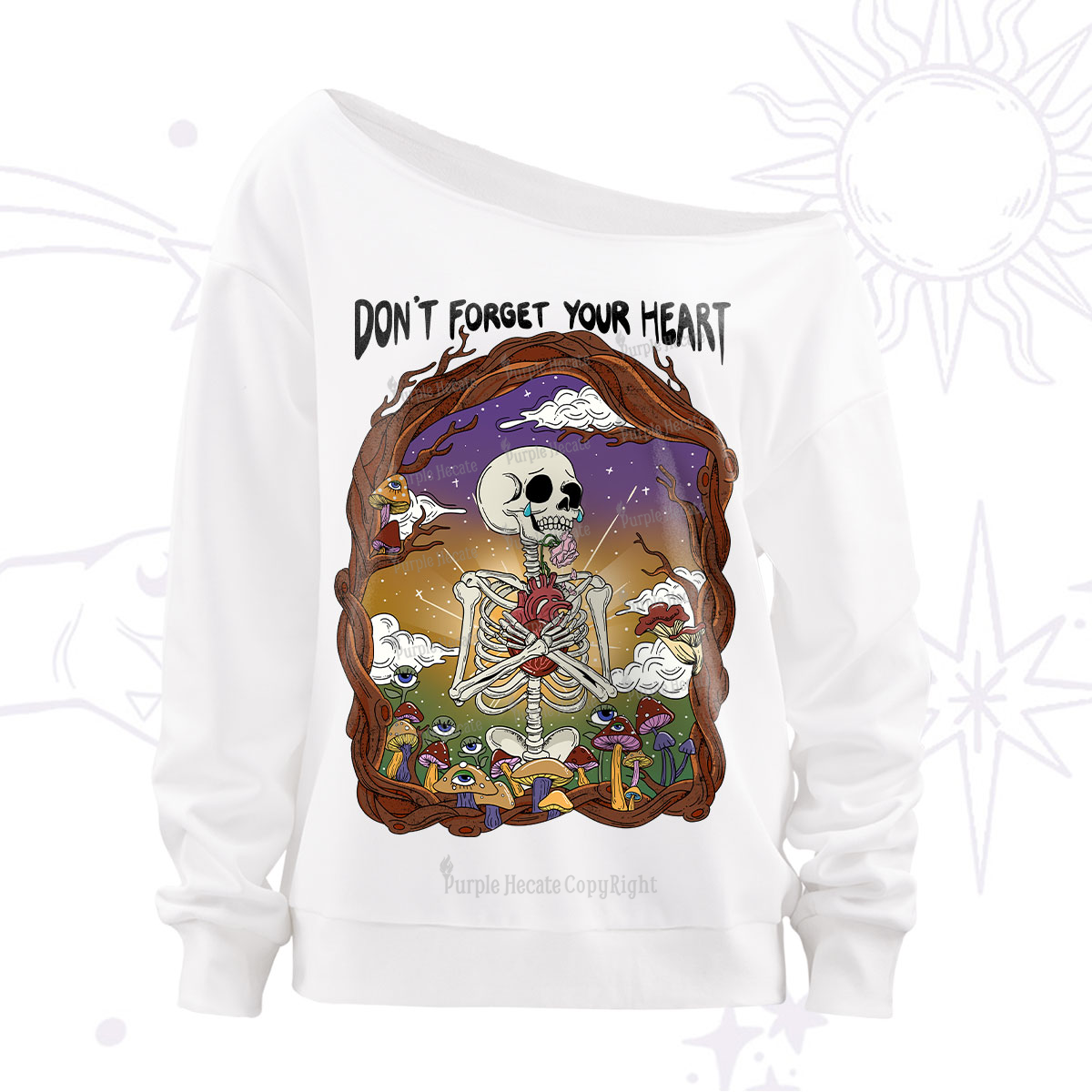 Purplehecate Don't Forget Your Heart Off The Shoulder Sweatshirt