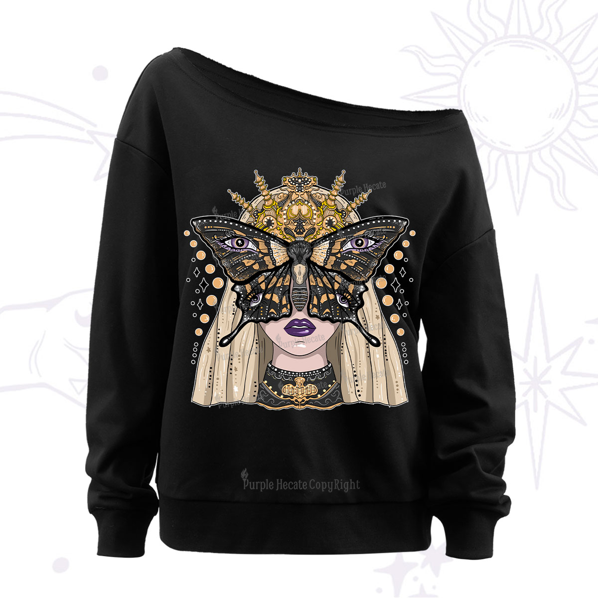 Purplehecate Butterfly Witchy Off The Shoulder Sweatshirt