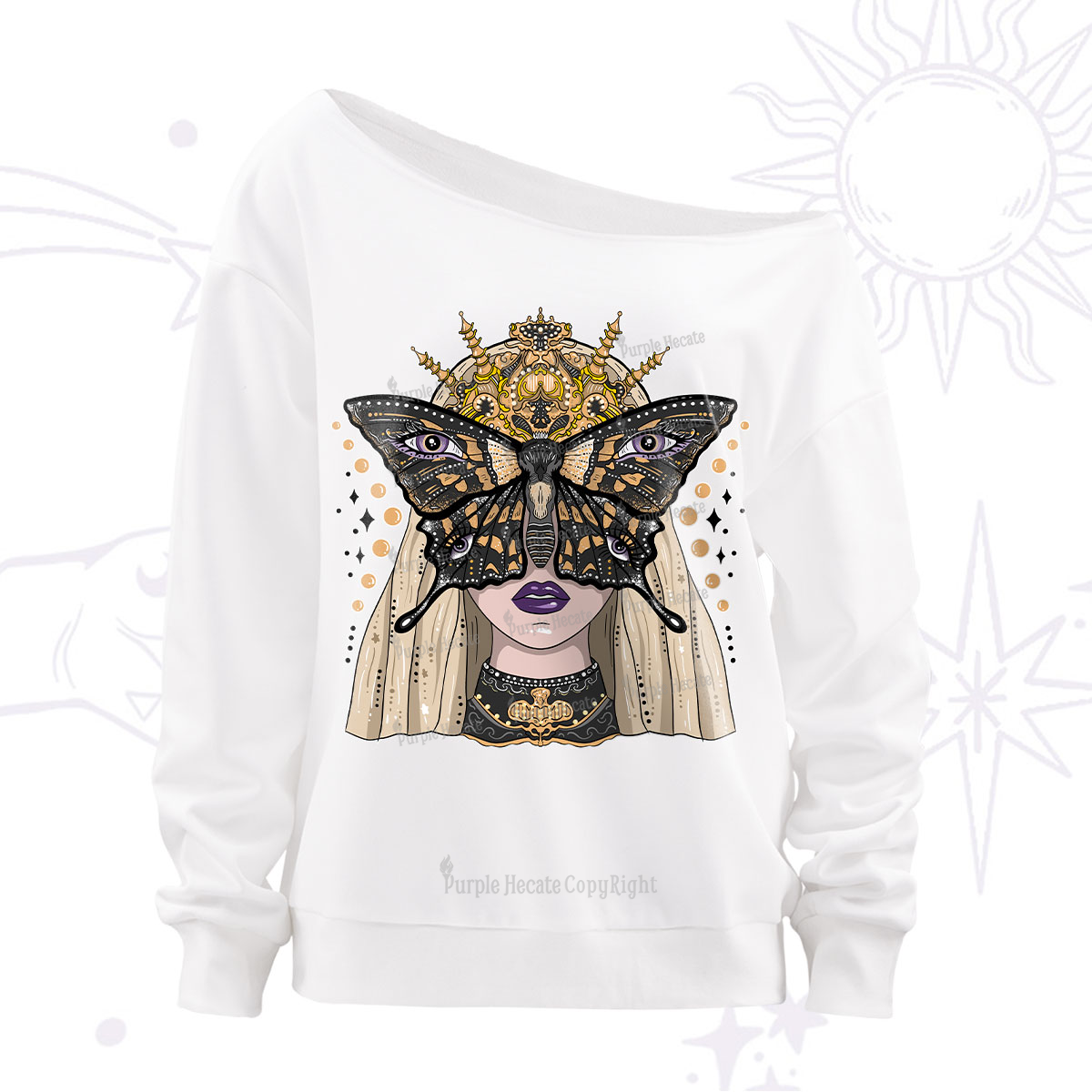 Purplehecate Butterfly Witchy Off The Shoulder Sweatshirt