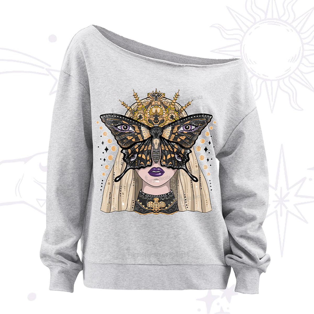 Purplehecate Butterfly Witchy Off The Shoulder Sweatshirt
