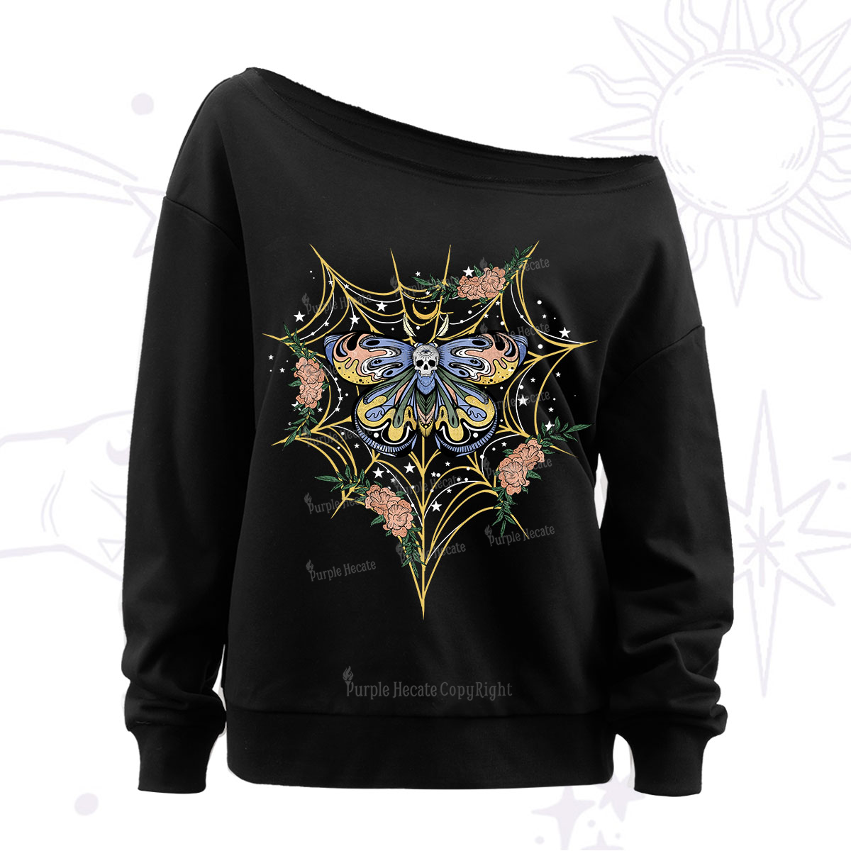Purplehecate Death Head Moth Off The Shoulder Sweatshirt