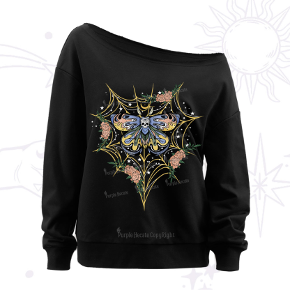 Purplehecate Death Head Moth Off The Shoulder Sweatshirt
