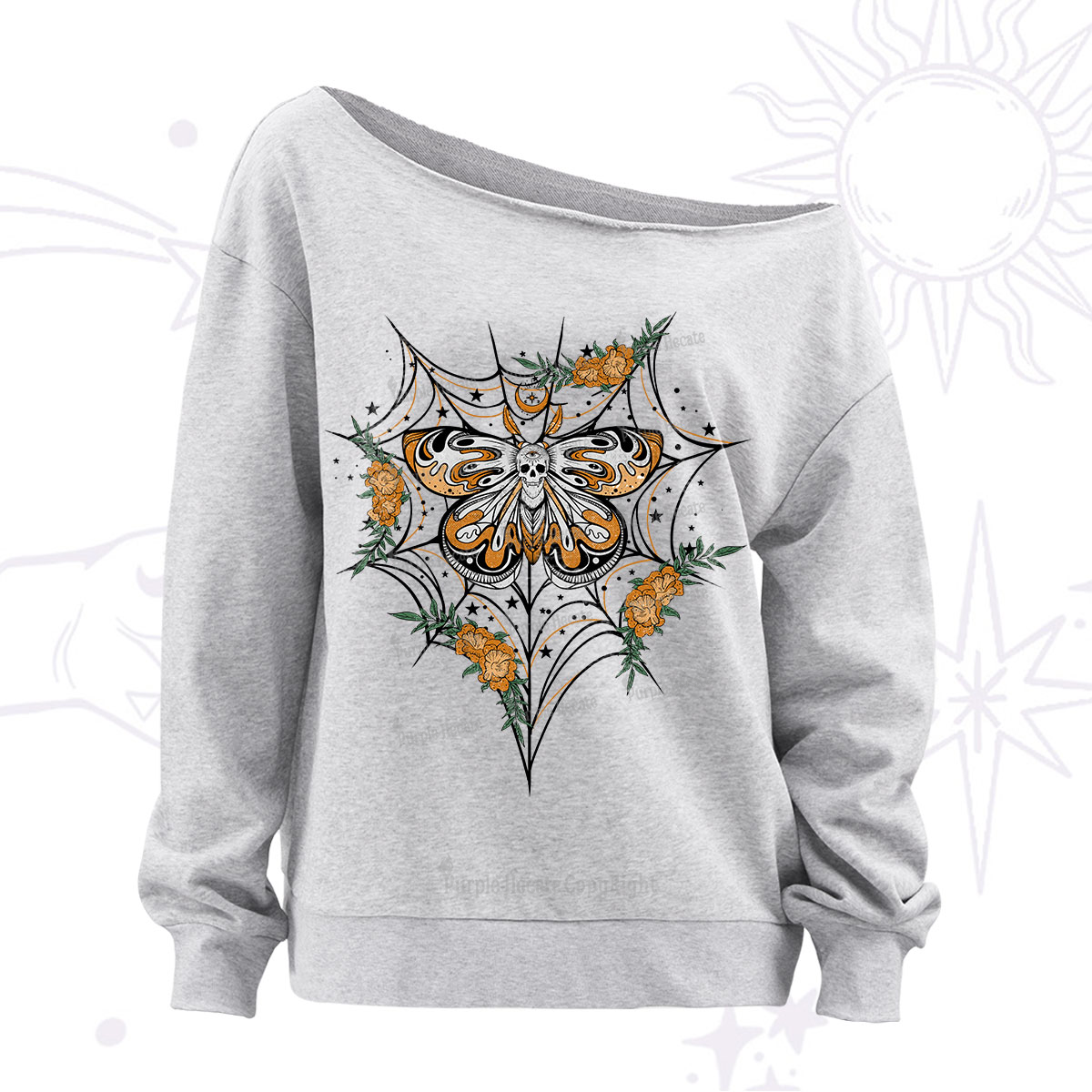 Purplehecate Death Head Moth Off The Shoulder Sweatshirt