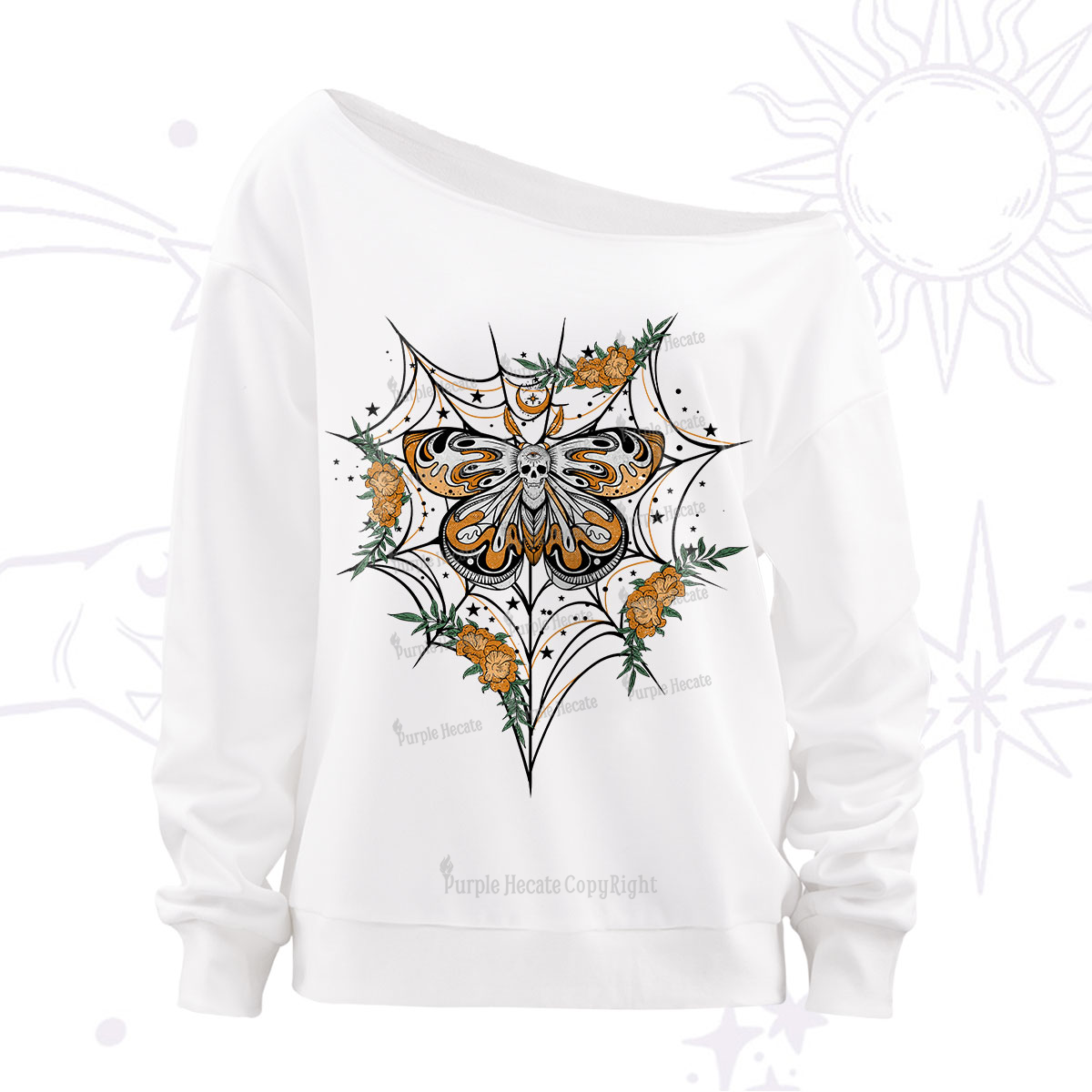 Purplehecate Death Head Moth Off The Shoulder Sweatshirt