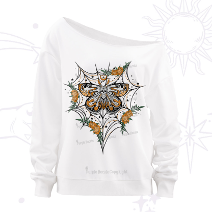 Purplehecate Death Head Moth Off The Shoulder Sweatshirt