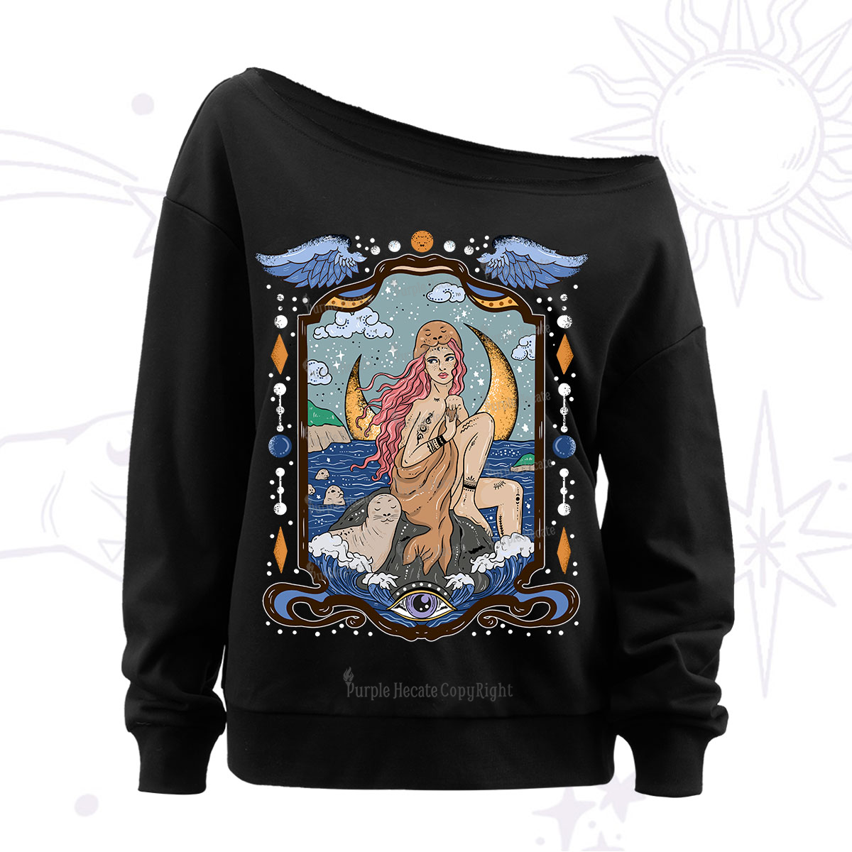 Purplehecate Selkie Woman Off The Shoulder Sweatshirt