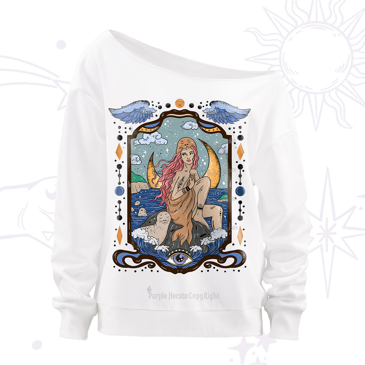 Purplehecate Selkie Woman Off The Shoulder Sweatshirt