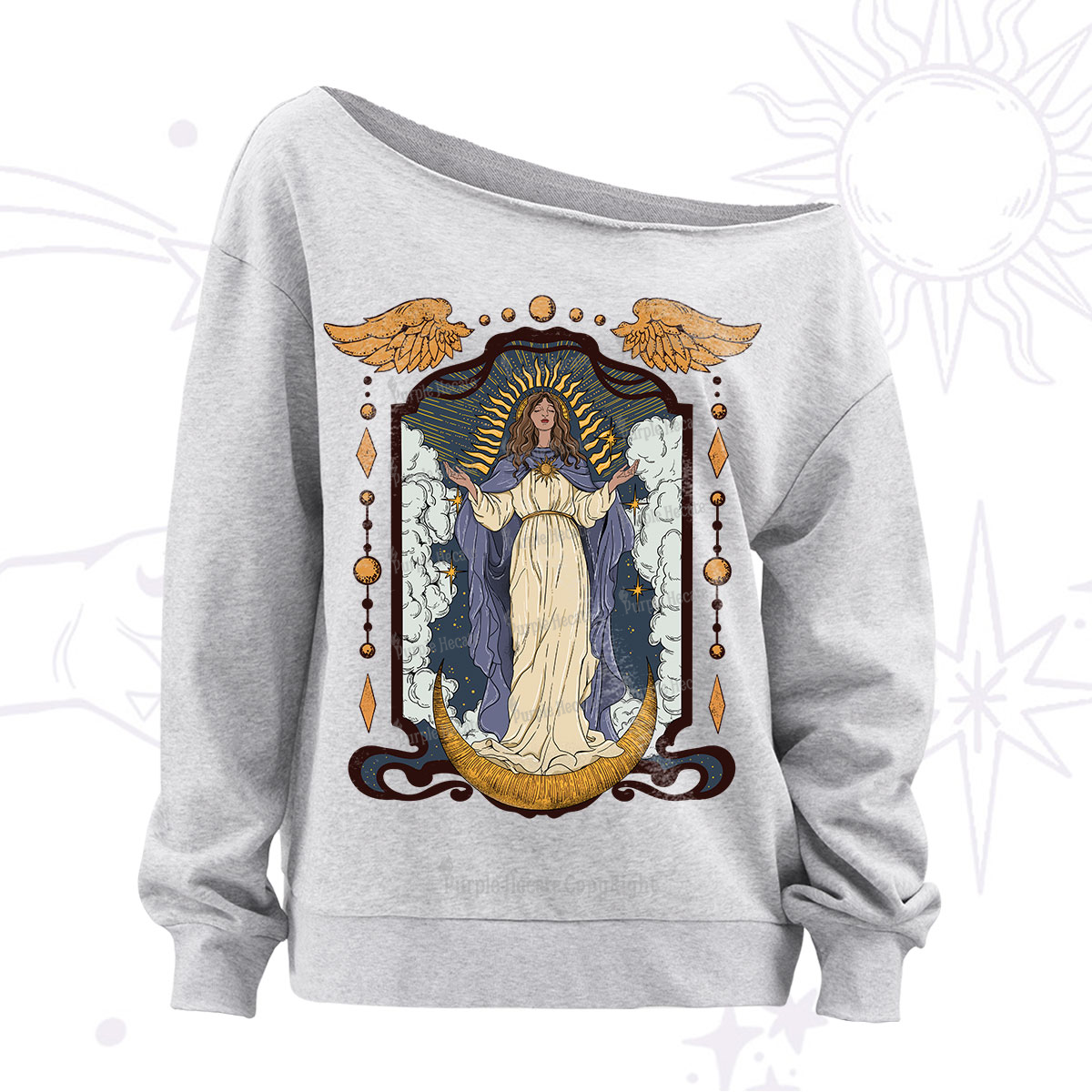 Purplehecate Holy Guardian Off The Shoulder Sweatshirt