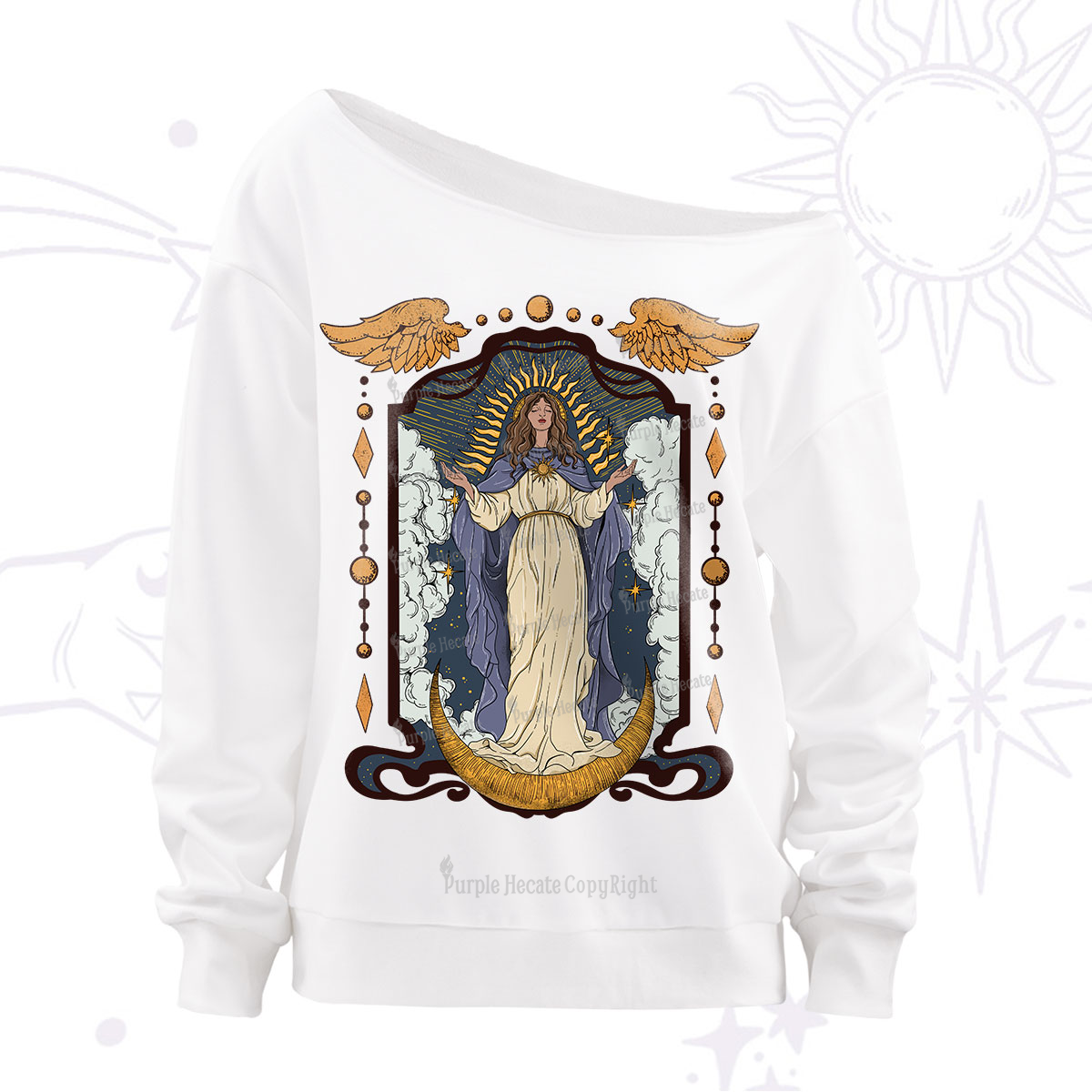 Purplehecate Holy Guardian Off The Shoulder Sweatshirt