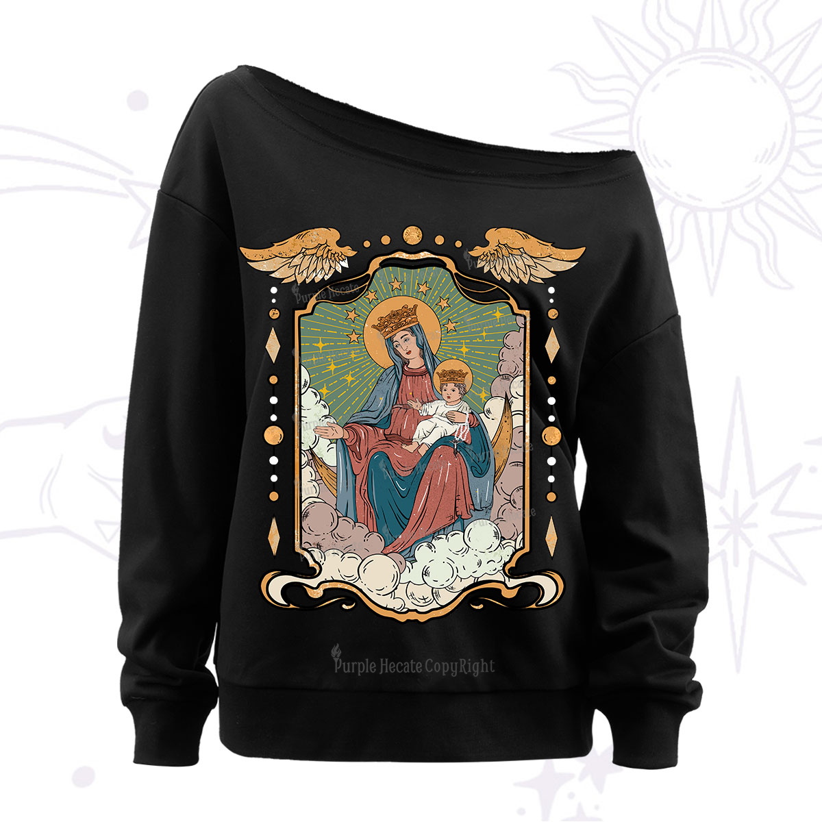 Purplehecate The Lady Of the Rosary Off The Shoulder Sweatshirt