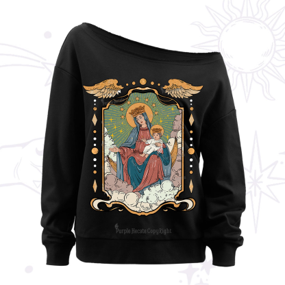 Purplehecate The Lady Of the Rosary Off The Shoulder Sweatshirt