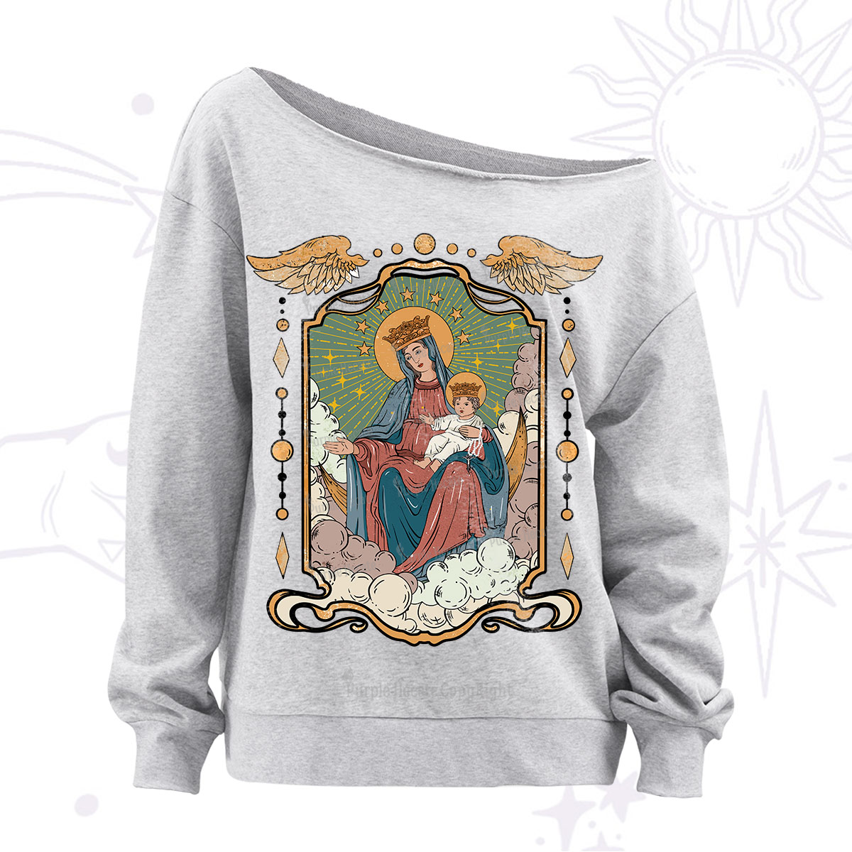 Purplehecate The Lady Of the Rosary Off The Shoulder Sweatshirt