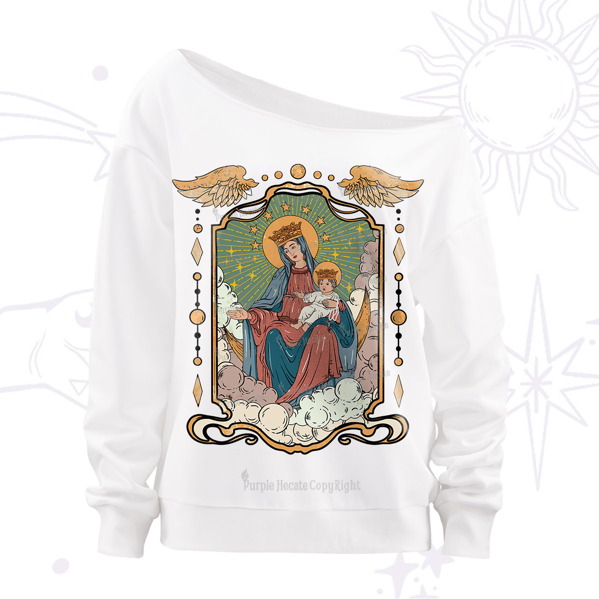 Purplehecate The Lady Of the Rosary Off The Shoulder Sweatshirt